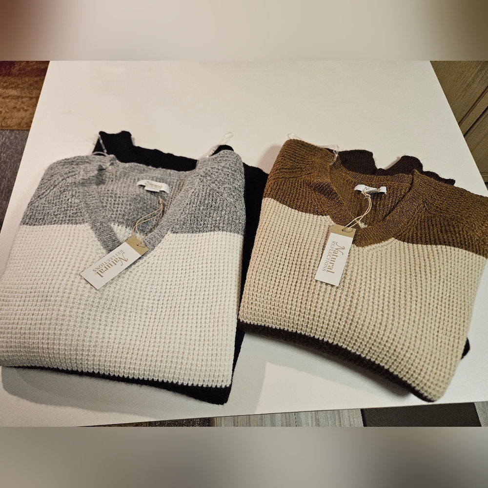 Colorblock 1x NWT V-neck Knit Sweaters Natural REFLECTIONS